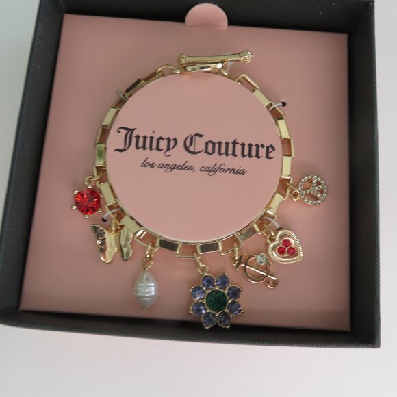 (#122) Juicy Couture Bracelet, Juicy Couture Gold Bracelet with 7 Charms. - Picture 2 of 4